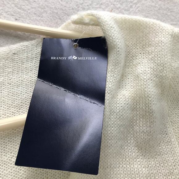 Brandy Melville womens OS v neck long sleeve mohair wool blend white sweater NWT - Picture 3 of 10